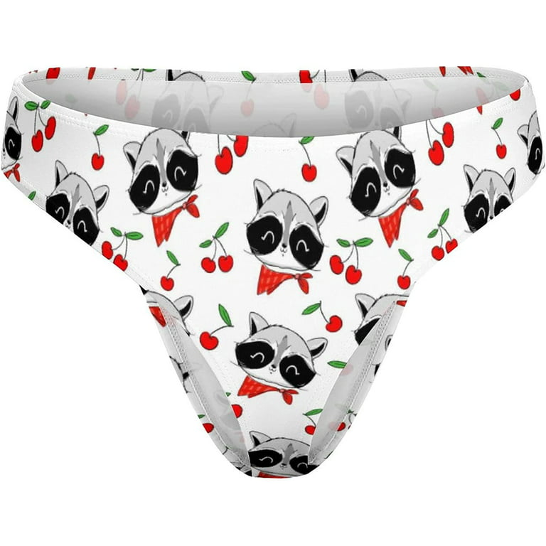 Raccoon and Cherry Women's Thongs Sexy T Back G-Strings Panties Underwear  Panty 