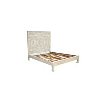 Taran Designs Gianna Floral Carved Solid Wood Queen Bed in Gray
