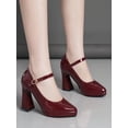thumbnail image 4 of Women High Heel Shoes Waterproof Platform  One-Word Buckle Thick-Heeled Single Shoes  Ultra-High-Heeled Fashion Patent Leather Women Shoes, 4 of 7