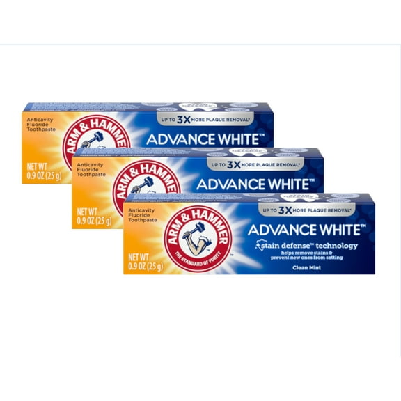 Arm And Hammer Advanced White Baking Soda And Peroxid Toothpaste Clean Mint, Travel Size - 0.9 Oz, 3 Pack