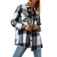 thumbnail image 1 of GYUJNB Women's Flannel Plaid Shacket Jacket Long Sleeve Button Down Wool Blend Shirts Jacket Coats with Side Pockets, 1 of 5