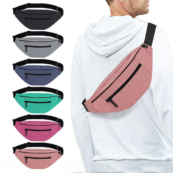 Yhmxh Fanny Pack for Men Women Crossbody, Waterproof Waist Pack Phone Holder with EarPhone Hole, Running Belt Double Pockets for Hiking Cycling Travel Fashion Adjustable Belt Bag