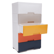 Aiqidi 5 Plastic Drawers Dresser, 18x12x33 Inch Colorful Vertical Clothes Storage Chest Bedroom Tower Closet Organizer Cabinet w/Wheels