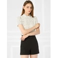 thumbnail image 3 of INSPIRE CHIC Blusa Tops De Lunares Volante Fruncido Manga Corta Cuello Alto Para Mujeres Beige S, 3 of 6