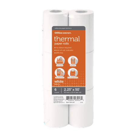 Office Depot® Brand Thermal Paper Rolls, 2 1/4" x 50', White, Pack Of 6