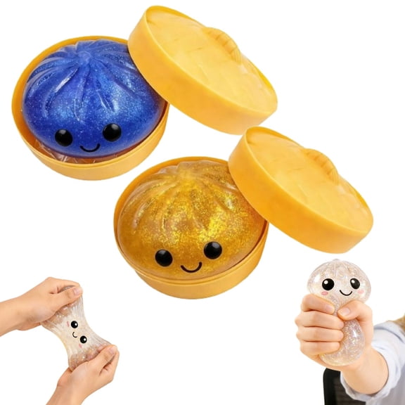 Sparkling Dumpling Squeeze Toys - Glitter Dumpling Squeeze Toys, Anxiety Stress Relief Collectible Accessory for Adults,(Blue Gold)