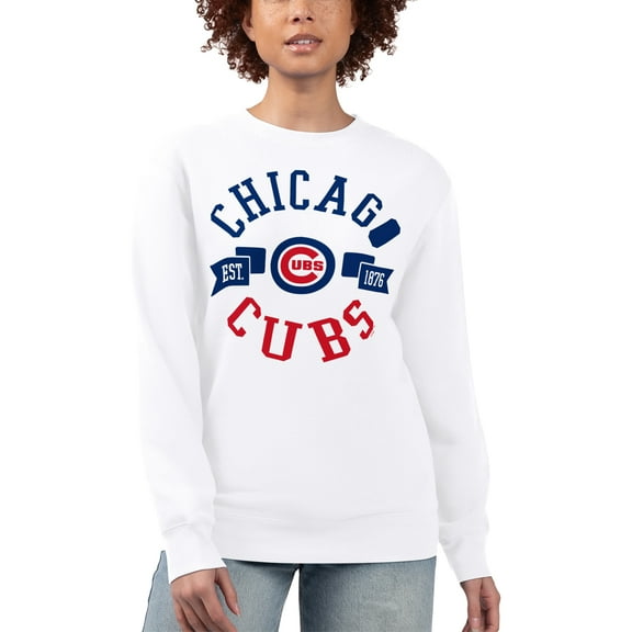 Women's G-III 4Her by Carl Banks White Chicago Cubs Team Logo Fleece Pullover Sweatshirt