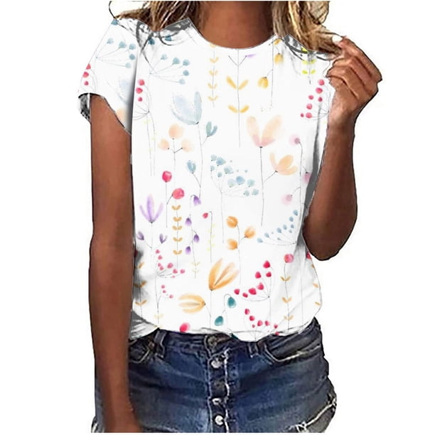 Fiudx Liquidación de Ahorros de Verano Blusa Informal con Estampado de Media Manga para Verano para Mujer
