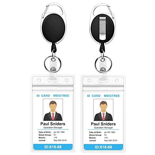 HYCOPROT ID Badge Holder with Lanyard Heavy Duty Retractable PU Leather Vertical Horizontal ID Card Holders with 1 Clear ID Window & 1 Credit Card Slot and for Office School Black, Horizontal