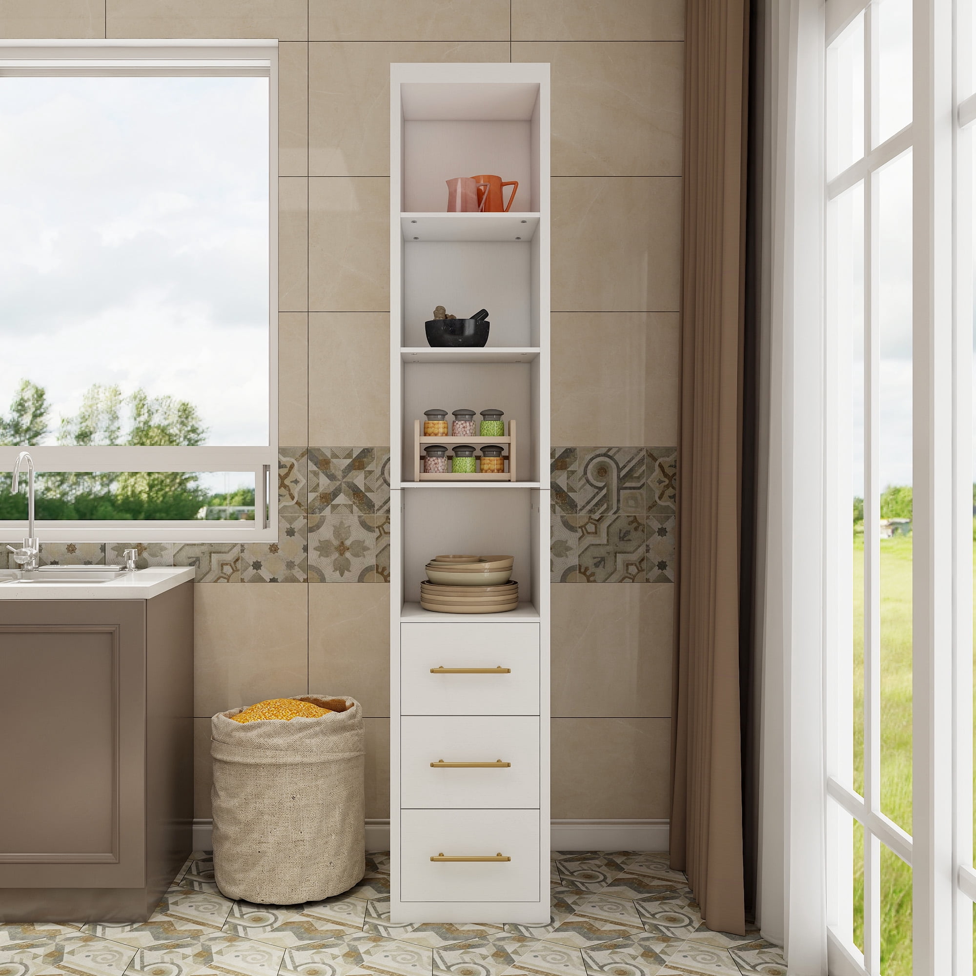 Side Storage Cabinet With Three Drawers for Bedroom, Living Room, Bathroom, 15.75x85.04inch