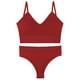 thumbnail image 2 of Conjunto de lencería sin costuras de 2 piezas con cuello en V para mujer: sujetador sin relleno y tanga, poliéster, color liso, estilo sexy/casual, adecuado para primavera/verano, 2 of 3