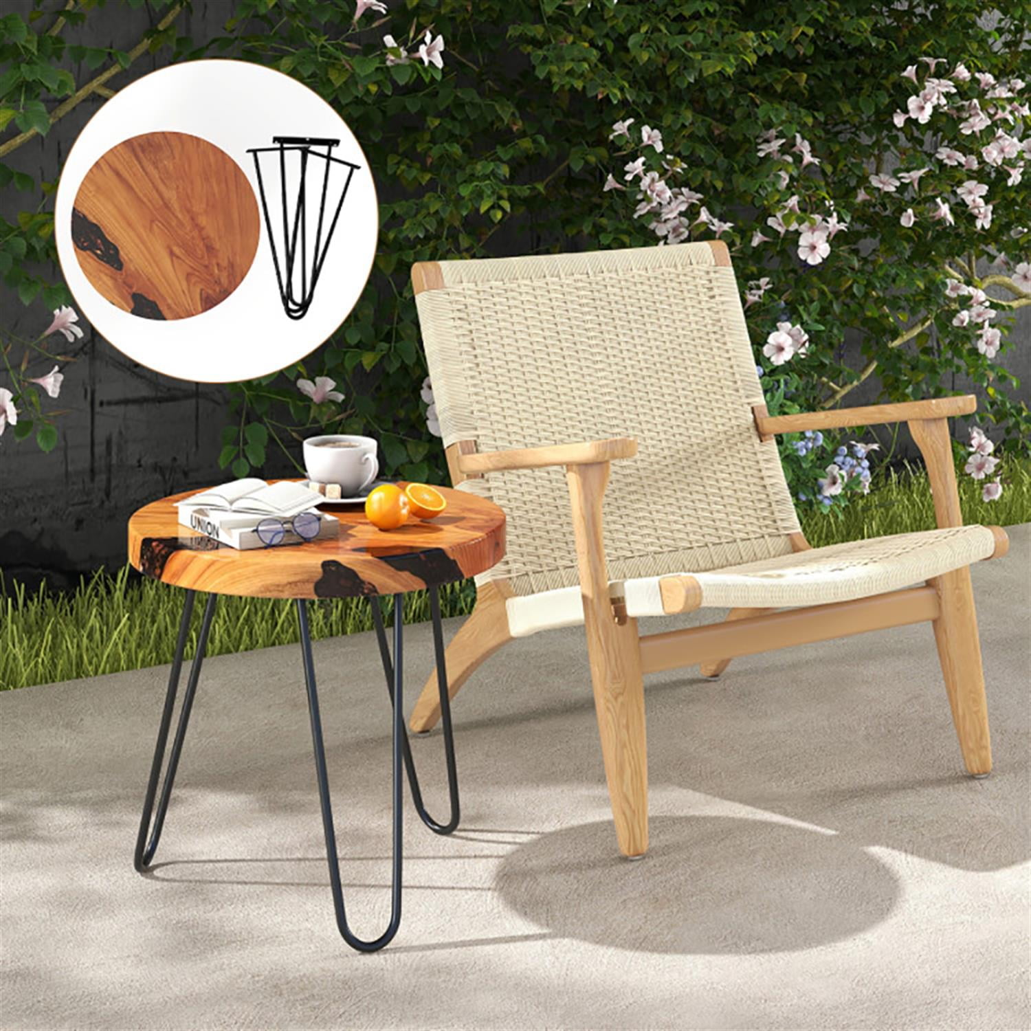 Demi Bonn Solid Live Edge Teak Wood Sofa Side Table, Outdoor Round End Table for Small Spaces, Living Room, Patio, Brown