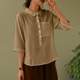thumbnail image 6 of Mittory Cotton Linen Tops for Women 3/4 Sleeve Lapel V Neck Summer Loose Fit Boho Tunic Tops Casual Blouse, 6 of 6