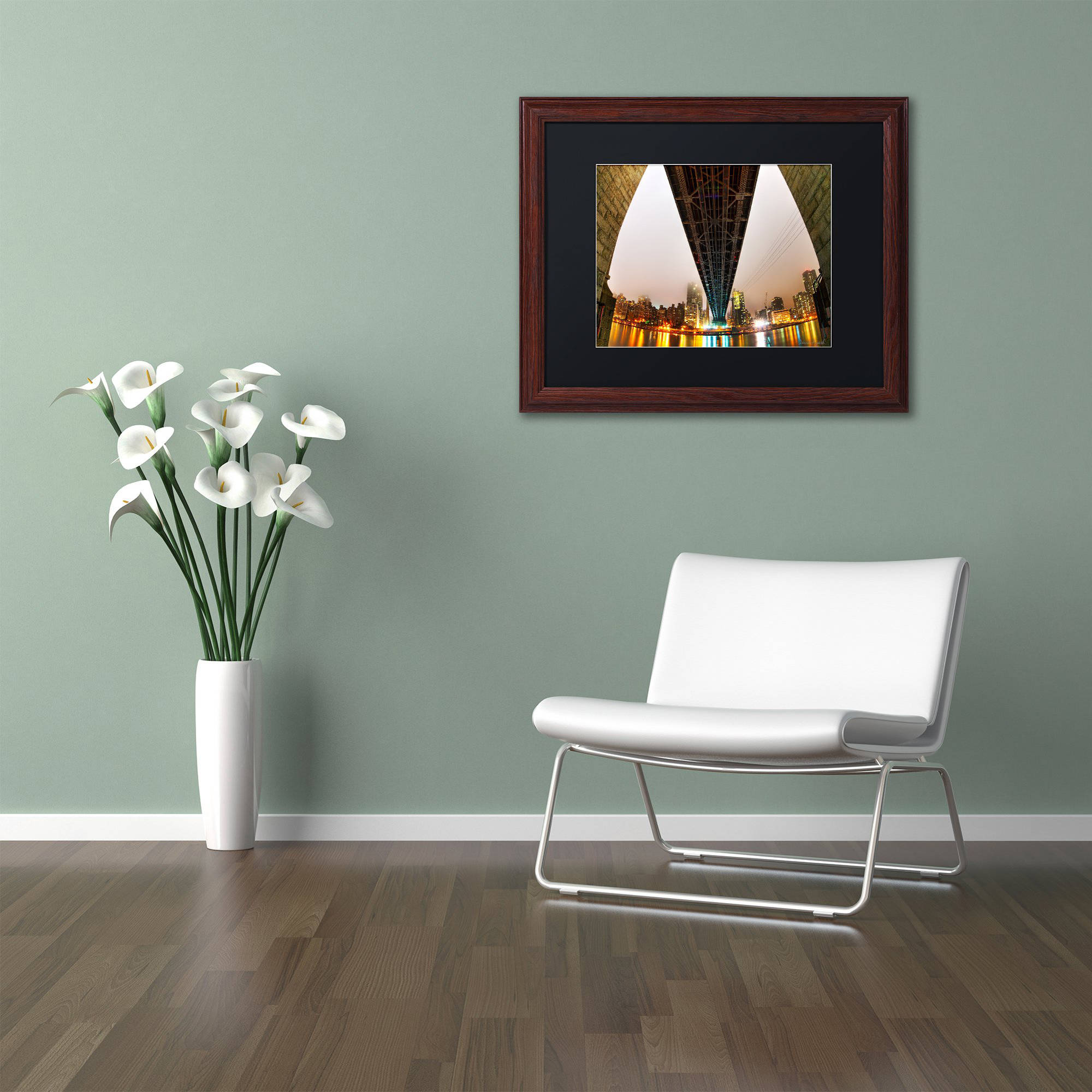 Trademark Fine Art "Under the Queensboro Bridge" Canvas Art by David Ayash Black Matte, Wood Frame