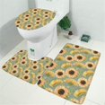 thumbnail image 2 of Green Sunflower Pattern Bathroom Rugs Sets 3 Piece,Toilet Cover Set,Absorbent Non Slip Bathroom Mats Sets with U-Shaped Contour Rug Toilet Rug Set, 2 of 5