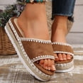 thumbnail image 3 of Espadrilles for Women Open Toe Suede Platform Sandals Comfortable Footbed Slippers Fashion Stitching Summer Casual Slides Brown Size 7, 3 of 7