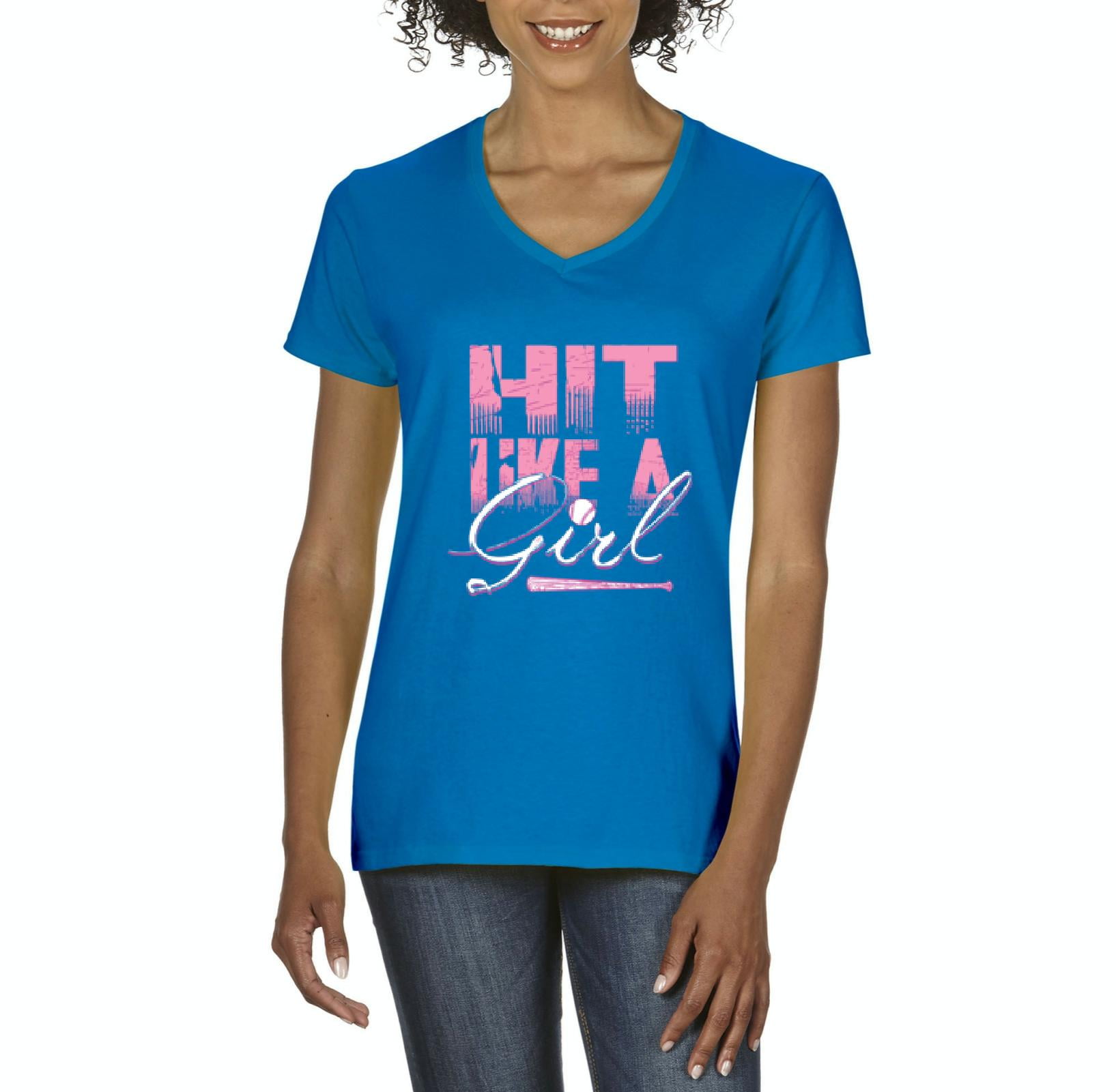 Artix Womens Hit Like A Girl Pink Softball VNeck TShirt Walmart