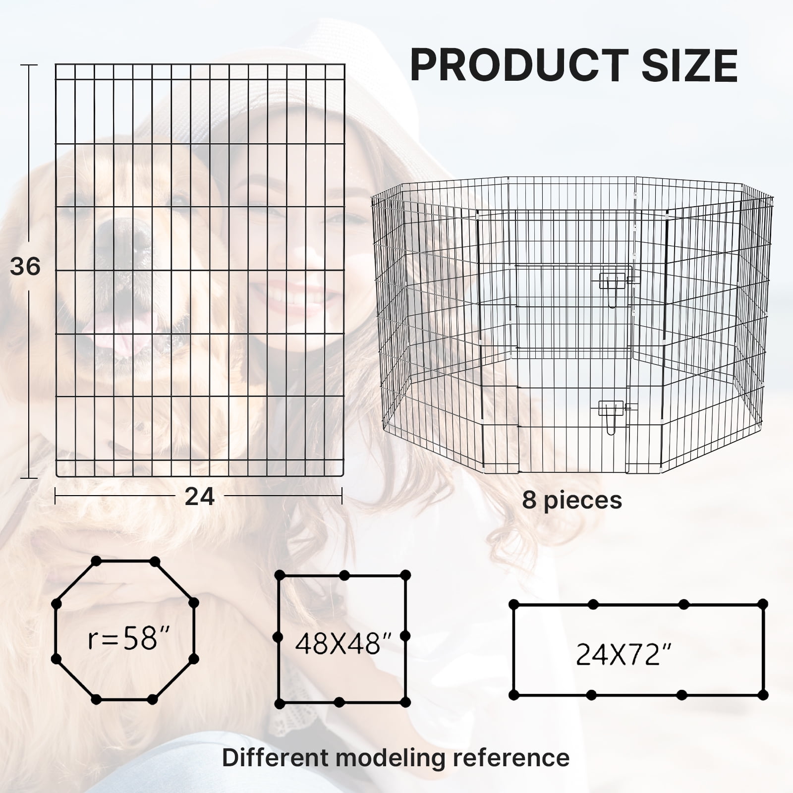 ZephyPaws Foldable Dog Playpen Pet Fence for Yard 36in Dog Pens for Inside,8 Panels Puppy Playpen