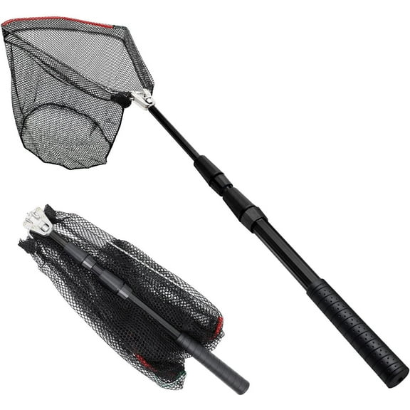 SAN LIKE Fishing Net Fishing Landing Nets Ice Fishing Collapsible Telescopic Sturdy Pole Handle for Saltwater Freshwater Extending Fishing Net Adjustable (51inch-Black)