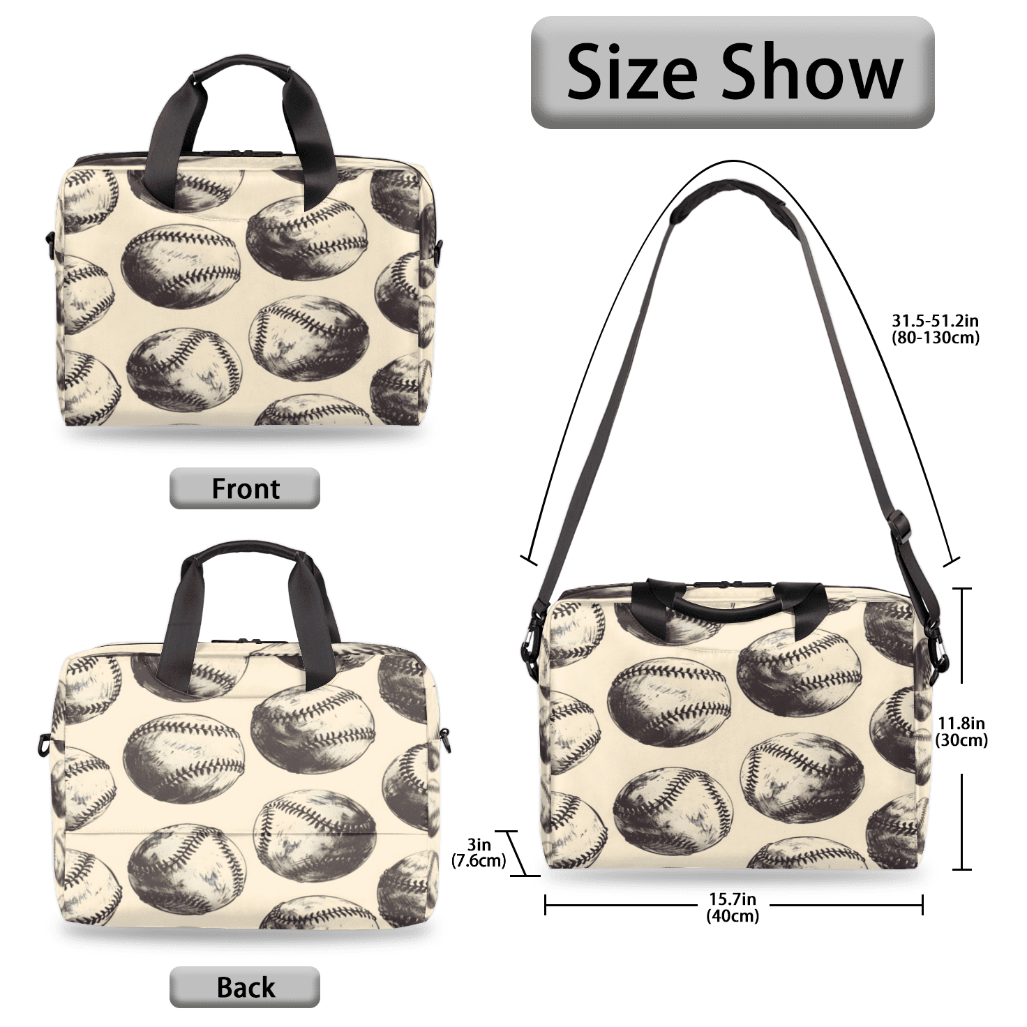 Herdesigns Retro Baseball Laptop Bag for Women Men, Computer Case Briefcase Messenger Bags, 15-15.6 inch Laptop Sleeve Shoulder Bag