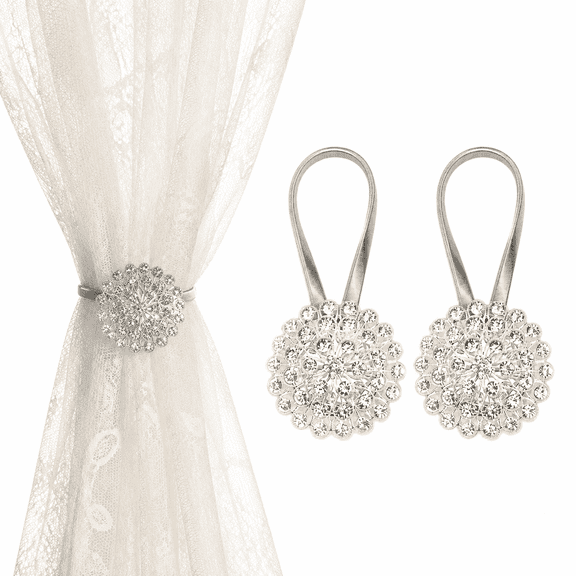 2 Pack Magnetic Curtain Tiebacks, Decorative Curtain Holdbacks, Elastic Curtain Ties, Tie Backs for Curtains, Sparkling Diamond Decor Curtain Buckle Clips for Home and Office Decor