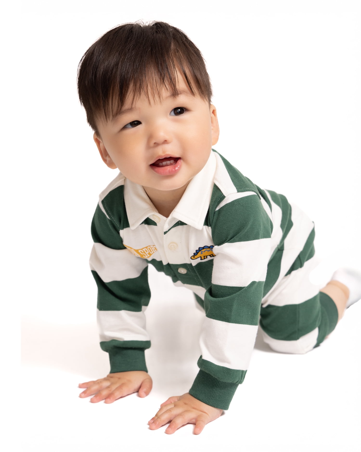 Wonder Nation Baby Boy’s Embroidered Collared Romper with Long Sleeves, Sizes 0/3M-24M