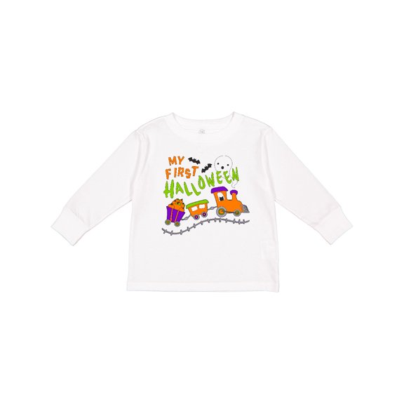 Inktastic My First Halloween- Train with Pumpkins, Bats, Cat,and Ghost Boys or Girls Long Sleeve Toddler T-Shirt