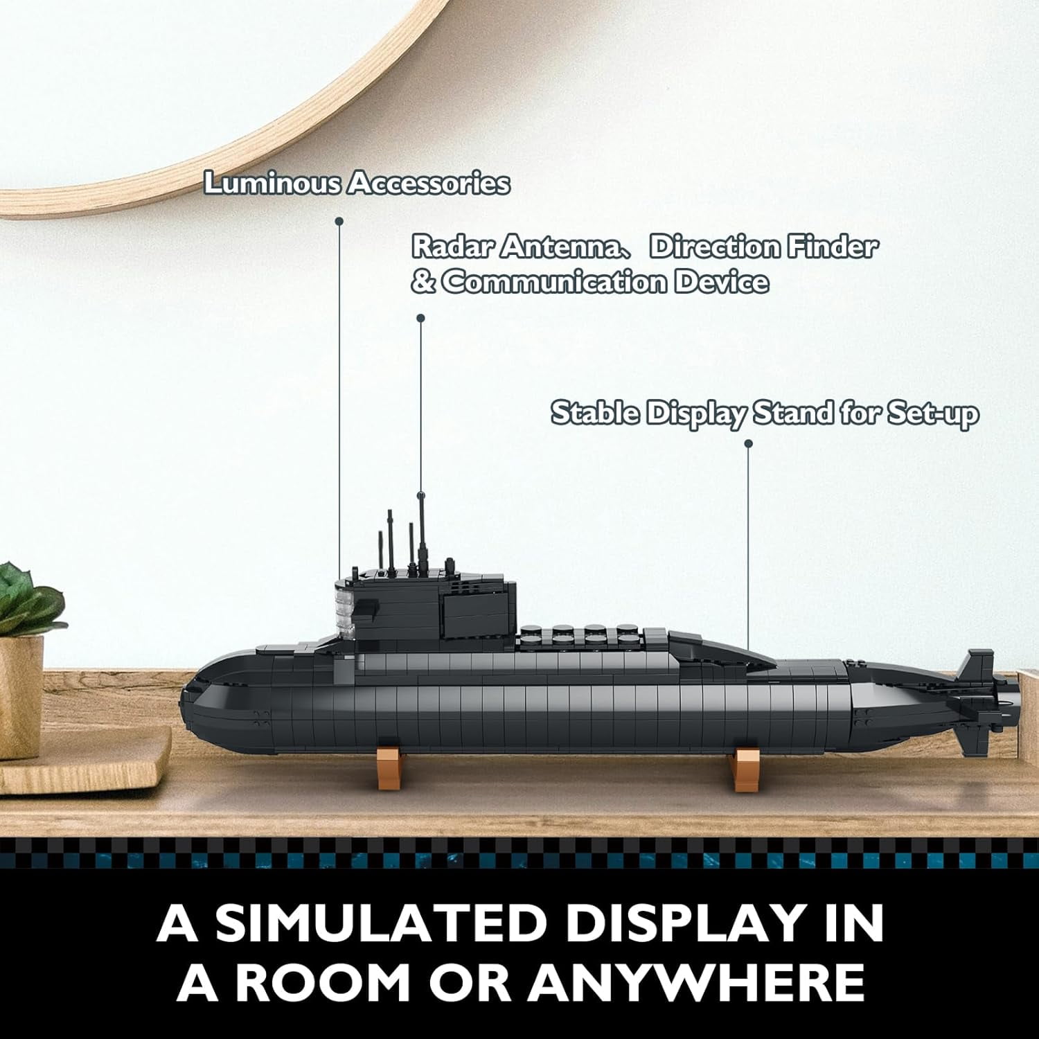 Nuclear Submarine Building Blocks Sets with Lights, Military Type-094 Submarine Model Kits, WW2 Collectible Battleship Construction Toys Decor, Gifts for Adults Boys Teens 14+