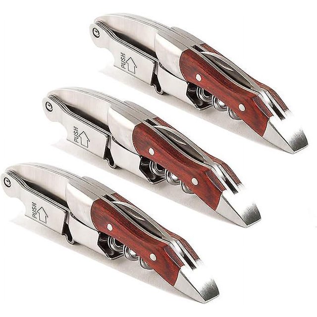 Professional Waiter Corkscrew Wine Key for Bartenders ,With Long Rosewood Handle Stainless Steel Handle Wine Opener (Rose Wood 3 Packs)12.2*2.8CM
