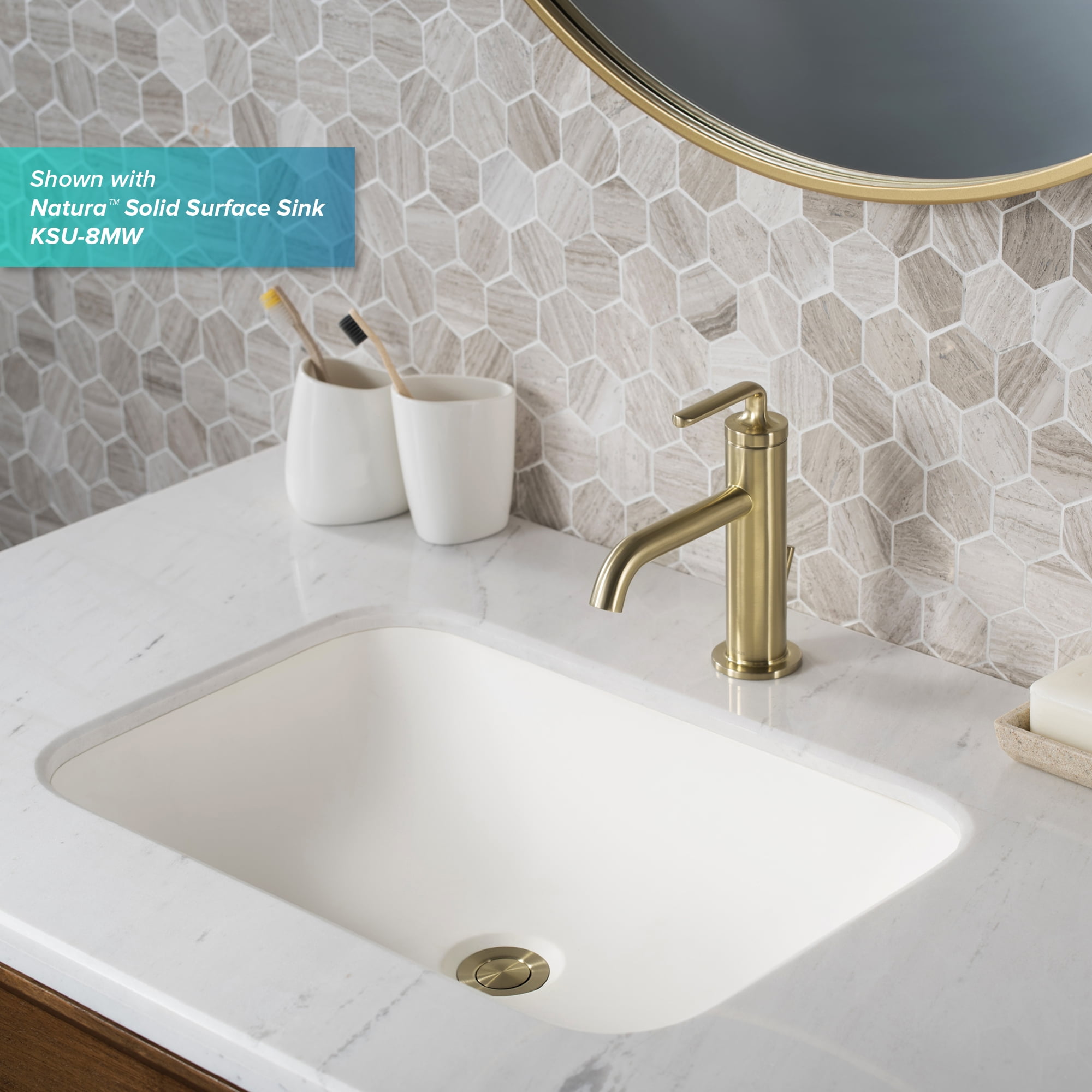 Ramus™ Single Handle Bathroom Sink Faucet with Lift Rod Drain in Brushed Gold
