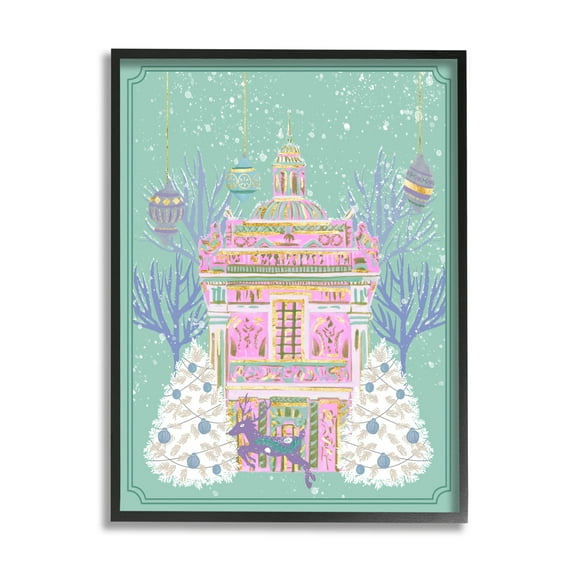 Stupell Industries Pink Ornate Christmas Building Graphic Art Black Framed Art Print Wall Art, Design by Melissa Wang