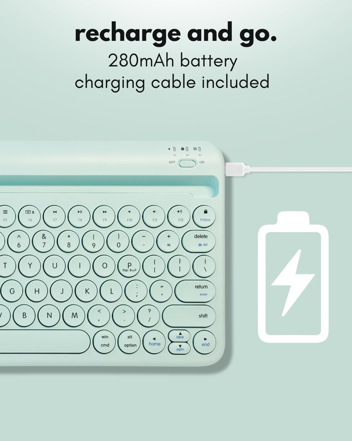 Macally Bluetooth Keyboard for Tablet(Multi-Device, Built-In Stand, Rechargeable) Easy to Use and Cute Portable - Mint Green
