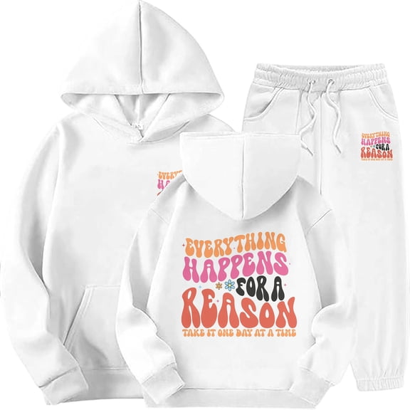 SGMVNU Boys 2 Piece Outfits Girls Sweatsuit Set Graphic Print Long Sleeve Hoodie and Sweatpants Fall Winter Clothes, Size 12-13 Years, White