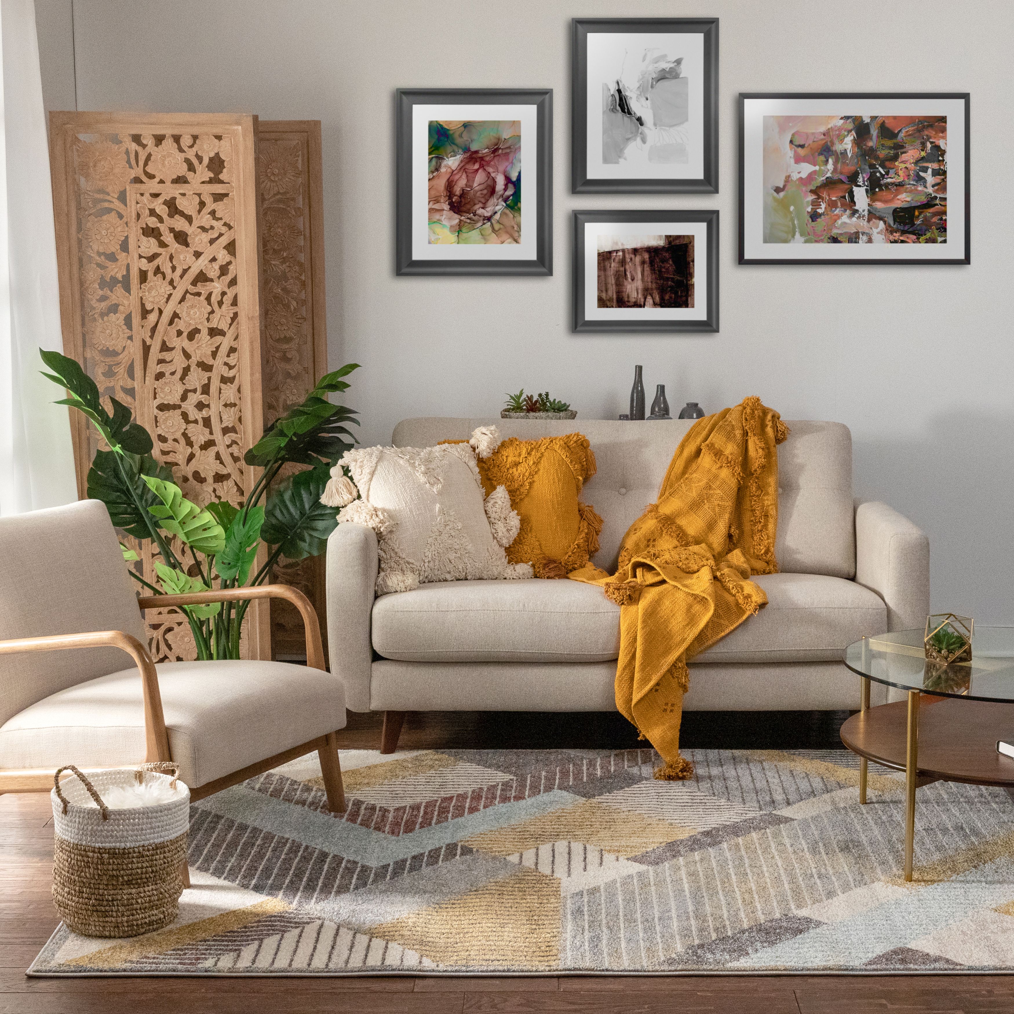 Sydney Jacey Grey Modern Geometric Distressed 5'3" x 7'3" Area Rug