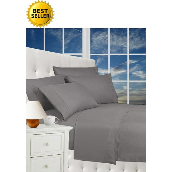 1500 Series Luxury Silky Soft 6 pc Sheet set, Deep Pocket Up to 16" - All Size and Colors , Full, Gray