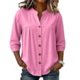 thumbnail image 7 of HongQid Womens Linen Blend Button Down Tunic Ladies Mandarin Neck Pleated Bust 3/4 Sleeve Blouse Casual Shirts, 7 of 7
