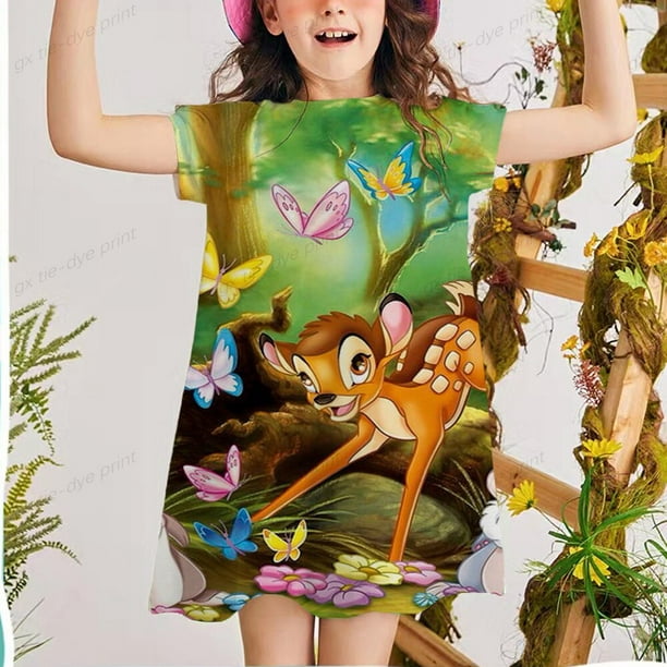 Vestido de verano para niña de 2 a 12 años, vestido con estampado de venado y Bambi para bebé, vestido informal con estampado 3d, ropa para niños bonita 6T Gao Jinjia LED