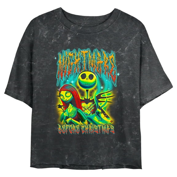 Junior's The Nightmare Before Christmas Jack and Sally Graffiti Graphic Crop T-Shirt Black Large