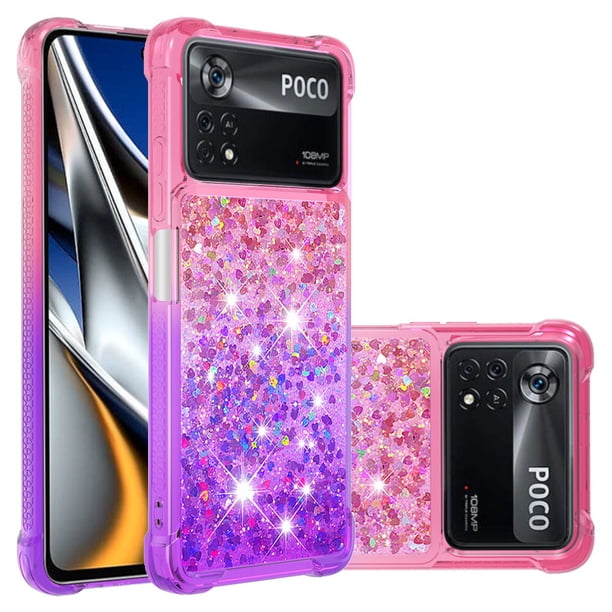 Funda para Xiaomi Poco X4 Pro 5G Transparente con Brillos Carcasa Protectora Antigolpes con Glitter Brillante