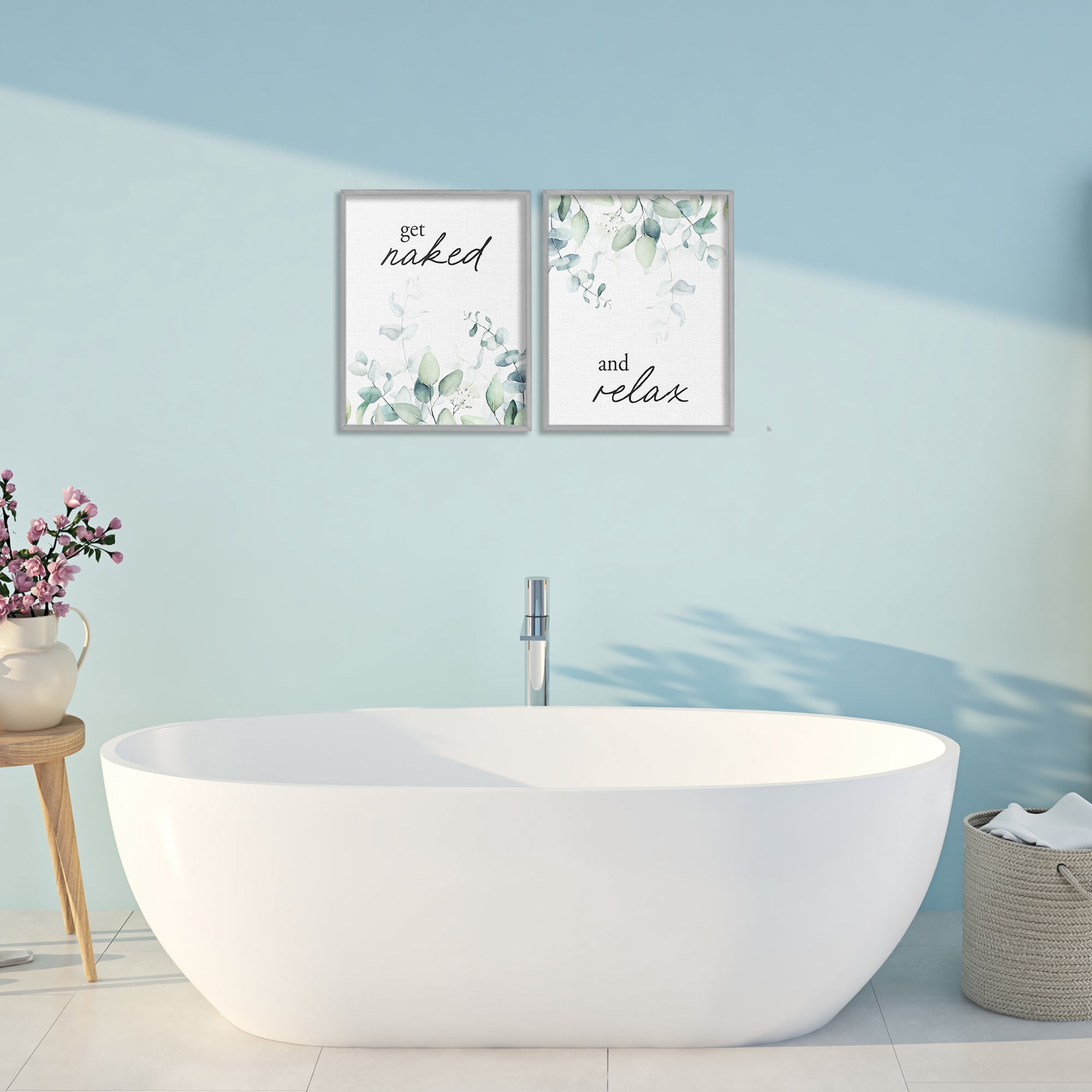 Get Naked & Relax Herbs 2 Piece Gray Framed Giclee Art Set, design by Lettered and Lined