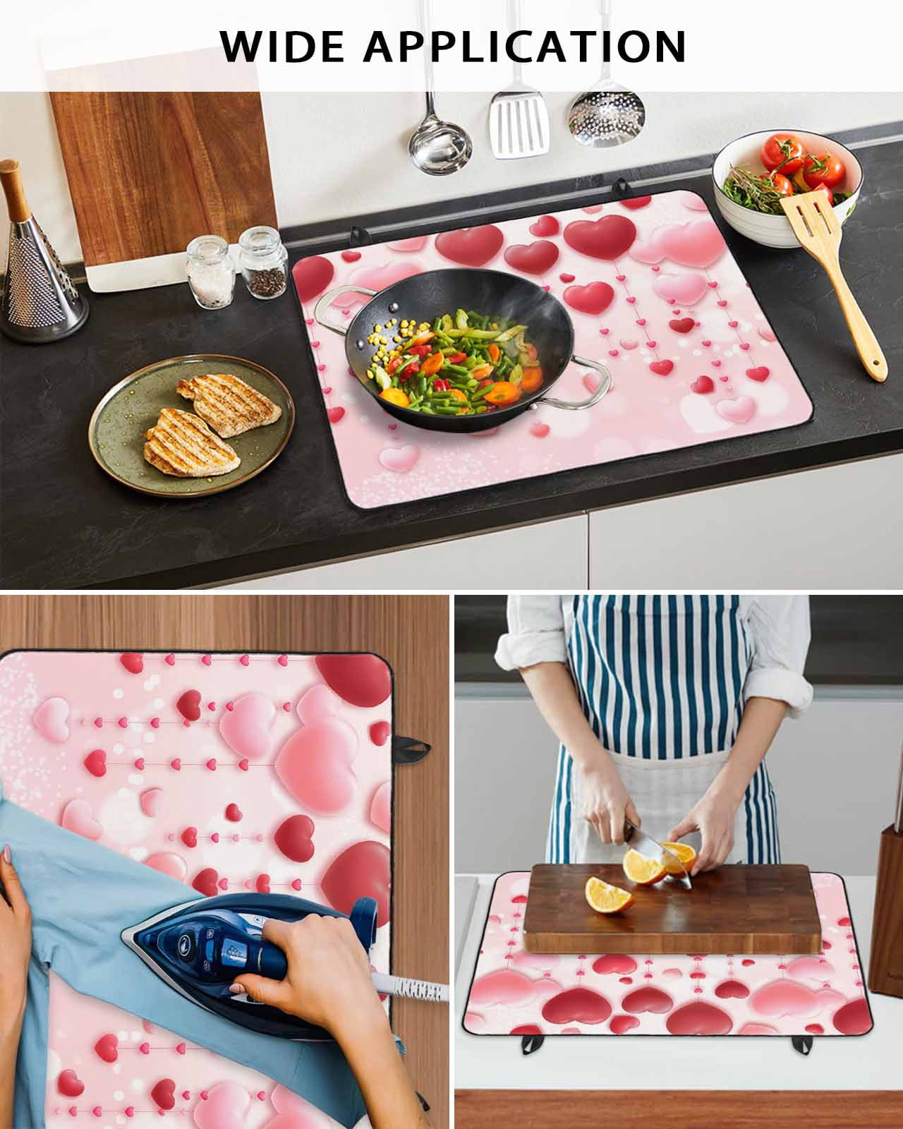 Large Induction Cooktop Protector Mat Pink Valentine's Day Stove Top Covers for Electric Stove, Romantic Love Heart Decorative Stove Burner Cover Mats, Glass Top Stove Cover