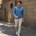 thumbnail image 4 of AZoiNM Men's Henley Neck Long Sleeve T-Shirt Soft Stretch Slim Fit 4 Button Placket Casual Top, 4 of 10