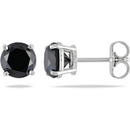 1 Carat T.W. Black Diamond 14kt White Gold Single Solitaire Stud Earrings