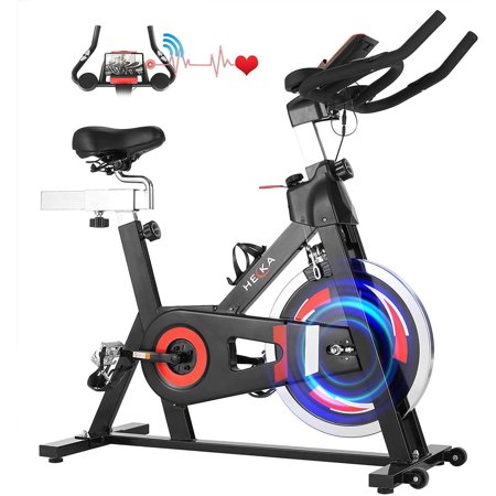 HEKA Stationary Bike, 33lb Flywheel Indoor Cycling Exercise Bike with Heart Rate Sensor, Belt Drive System, Adjustable Seat and Handlebars 