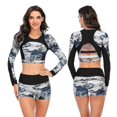 thumbnail image 1 of Lishi Geometric Print Rash Guard Two-Piece Swimsuit - UV Protection, Long Sleeve, Women's Surfing Swimwear, 1 of 5