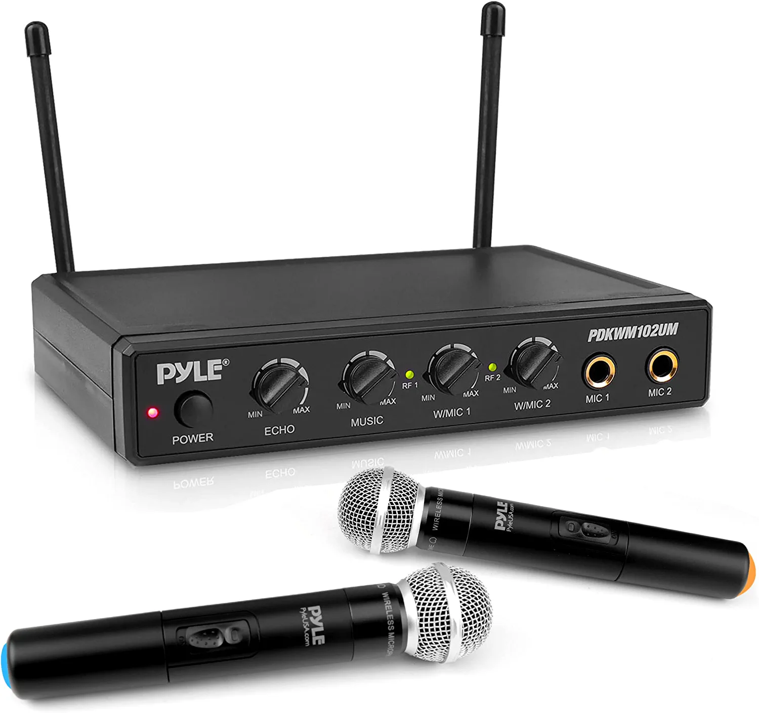 Handheld Dynamic UHF Mic System Dual Fixed Frequency Wireless Karaoke Mixer, RCA/Aux/Mic