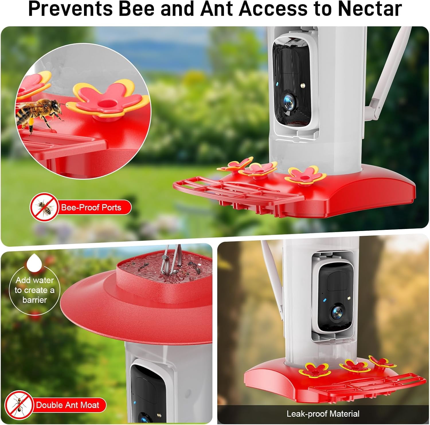 Hummingbird Feeder with Camera Outdoor, SV3C Hanging Bird Feeder with Ant Moat & Bee-Proof, HD 2K Solar Powered, AI Bird Identify, Instant App Alerts, Auto Capture, Hummingbird Lover Gifts, 21oz
