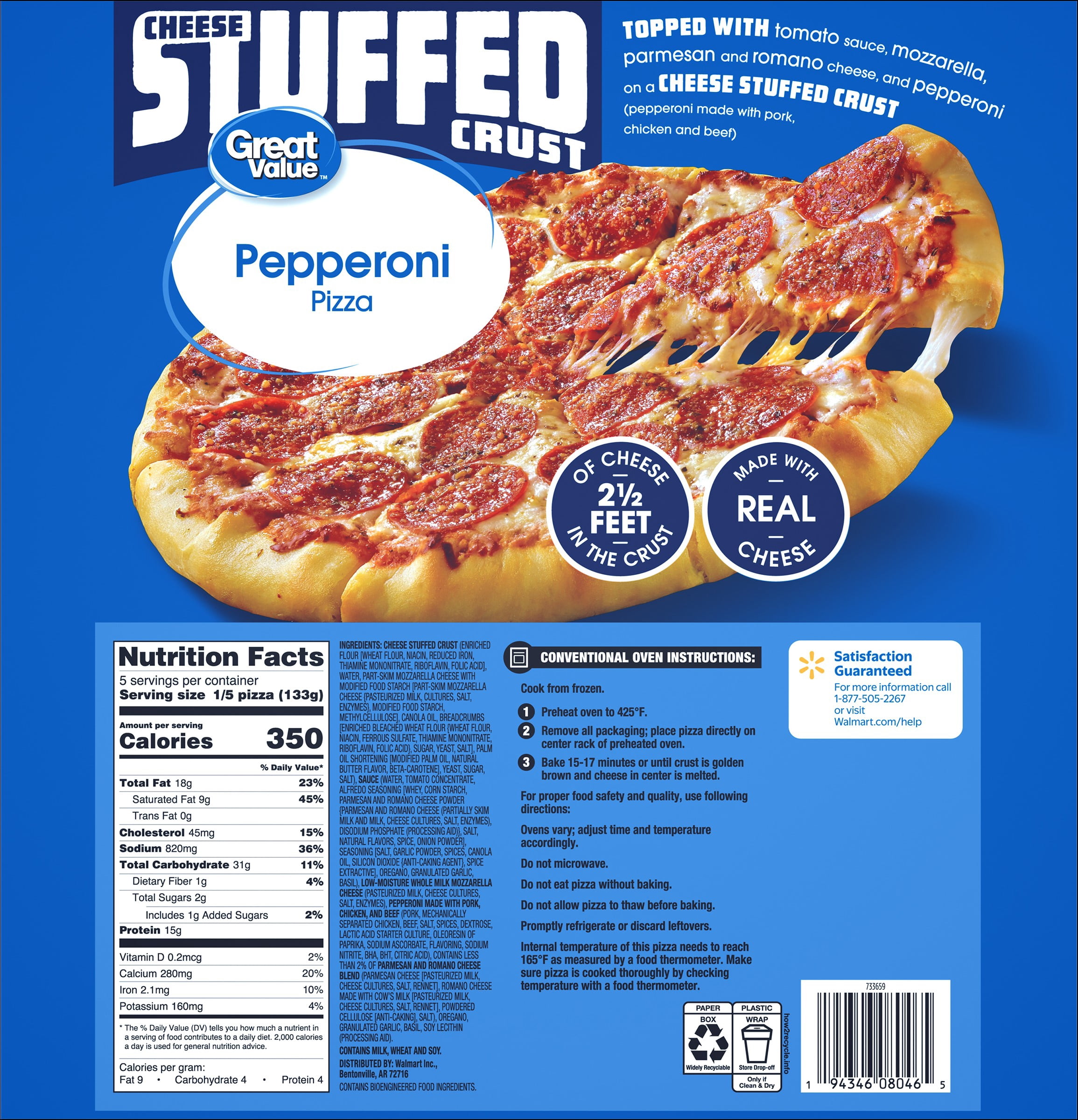 Great Value Stuffed Crust Pepperoni Pizza, Tomato Basil Garlic Sauce, 23.45 oz (Frozen)