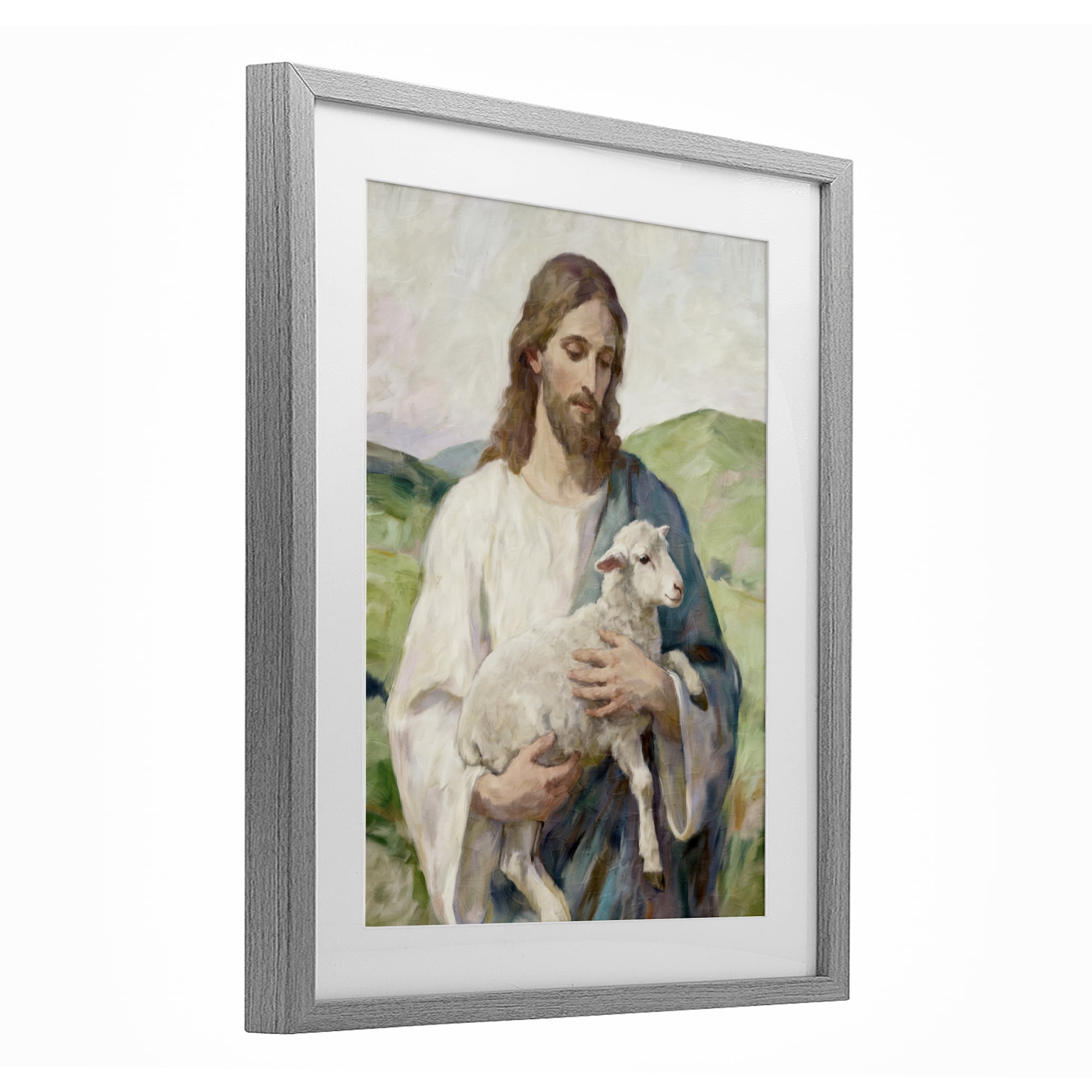 Stupell Industries Little Lamb & Spiritual Figure Gray Framed Print Under Glass, design by Kim Allen