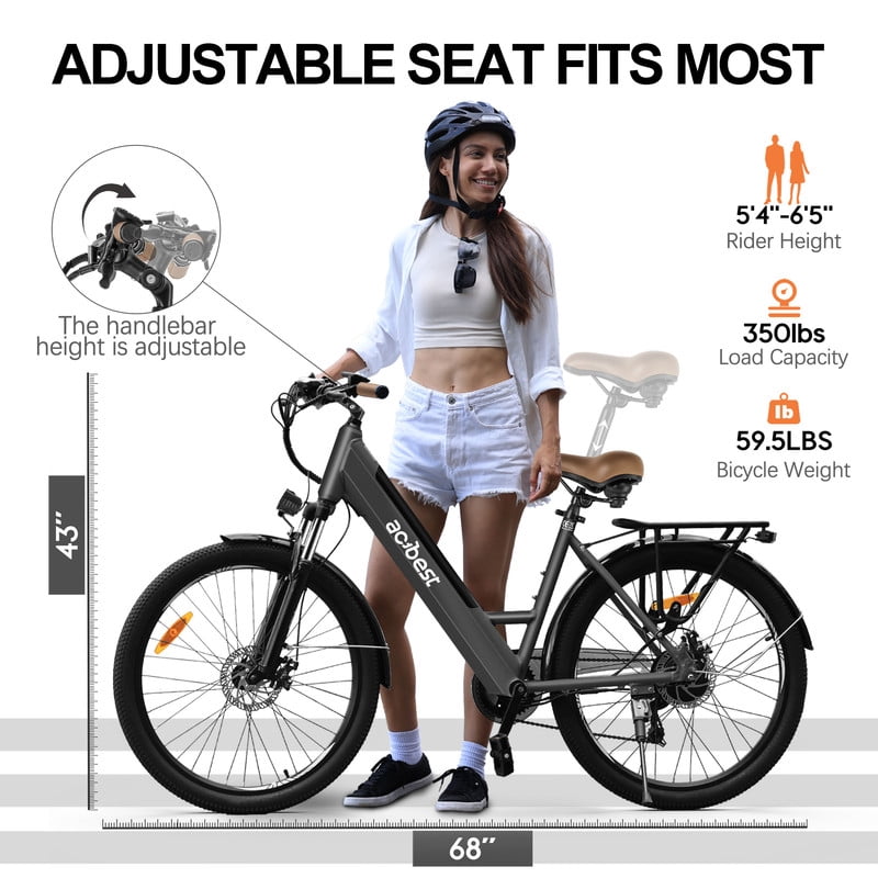 Actbest Electric Bike for Adults, 26" Step-Thru Electric Bicycle with 36V 13Ah Battery, 750W Peak Motor Electric Cruiser Bike with 20MPH, 7 Gears & Front Suspension (Black) with Saddlebag